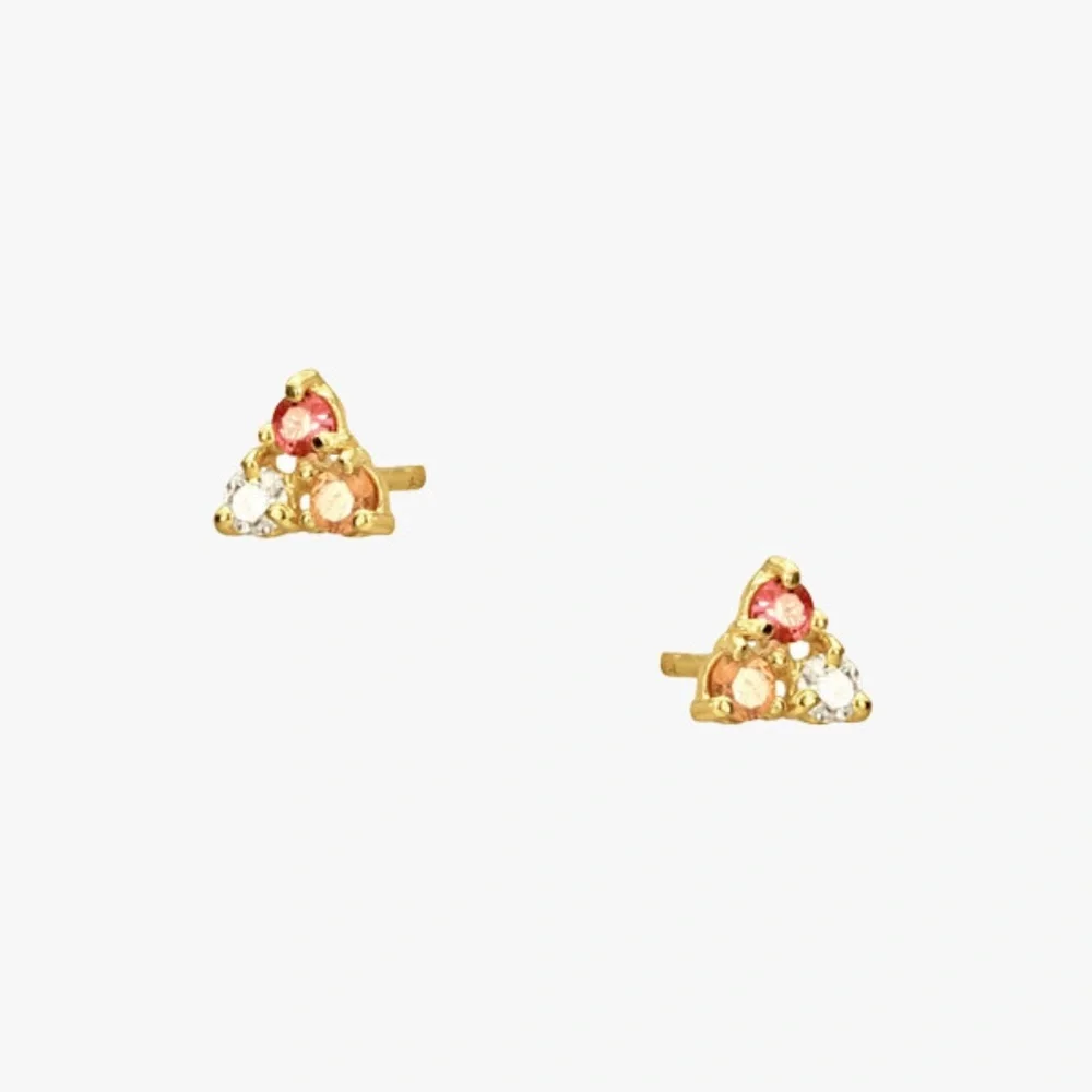 Wwake blush pair earrings 14k gold diamond pink sapphire, peach sunstone Catbird - Picture 3 of 3